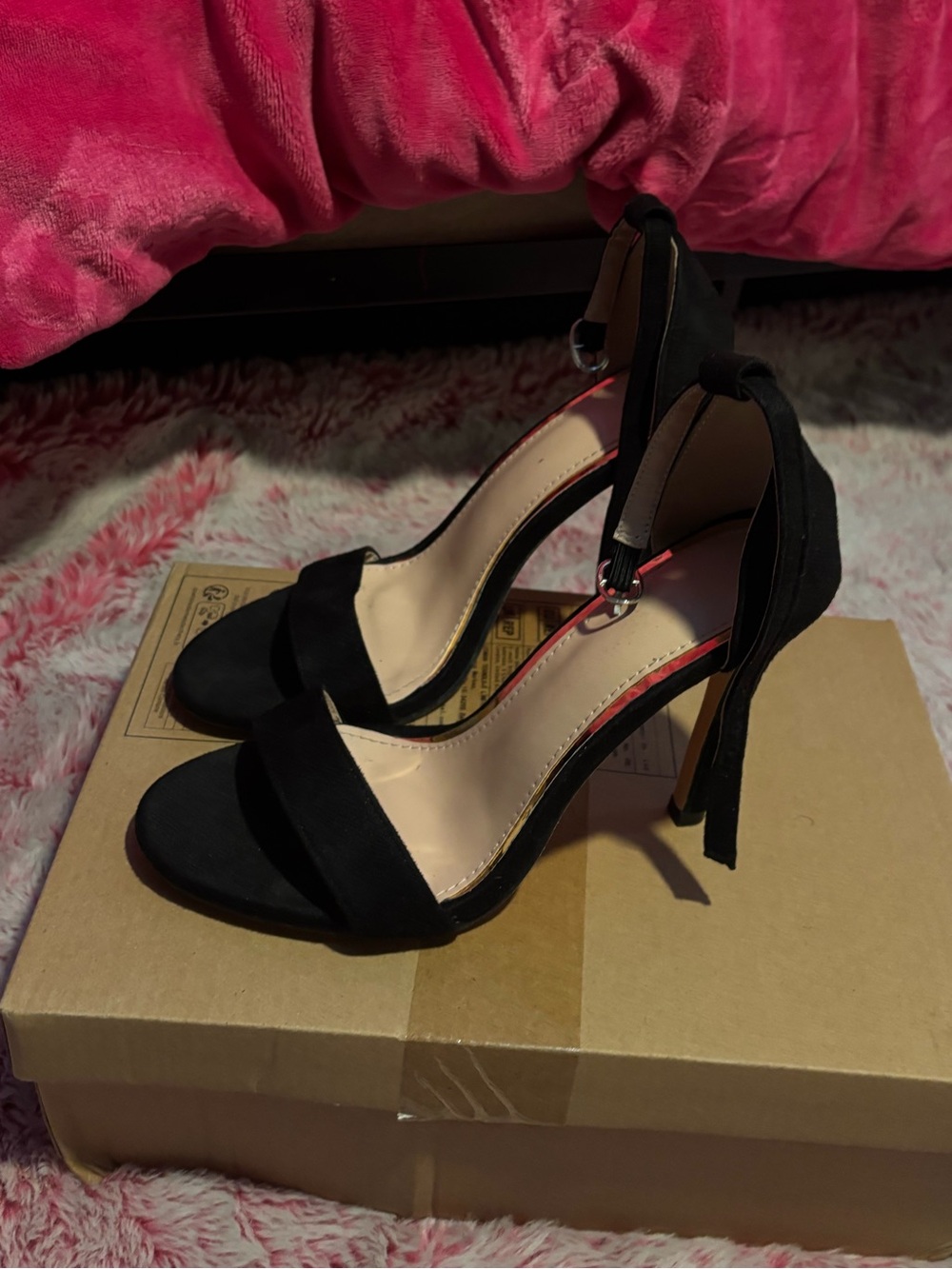 SHEIN Black Suede Ankle-Tie Stiletto Sandals